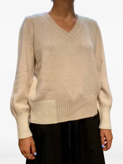 Gran Sasso Ribbed-trim V-neck Sweater In Neutrals
