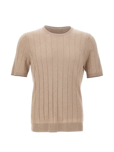 Gran Sasso Ribbed-trims Knit T-shirt In Brown