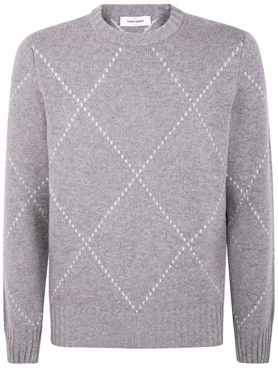 Gran Sasso Diamond-pattern Wool Sweater In Gray