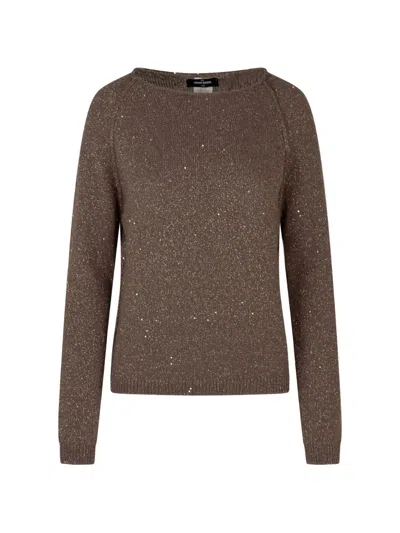 Gran Sasso Sequin-embellished Raglan-sleeve Sweater In 브라운