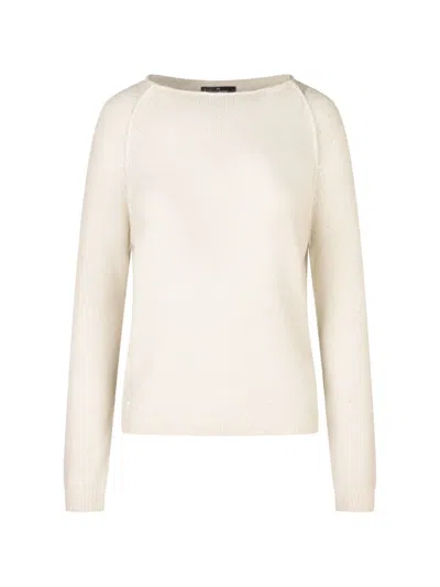 Gran Sasso Sequin-embellished Raglan-sleeve Sweater In White