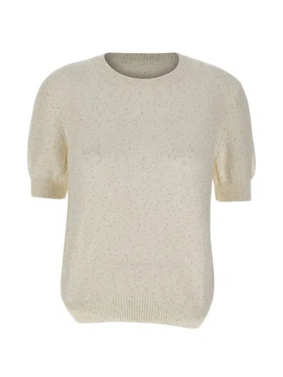 Gran Sasso Sequin-embellished Short-sleeve Sweater In Neutral