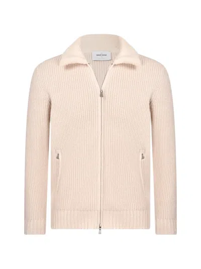 Gran Sasso Shearling-collar Ribbed-knit Jacket In Neutral