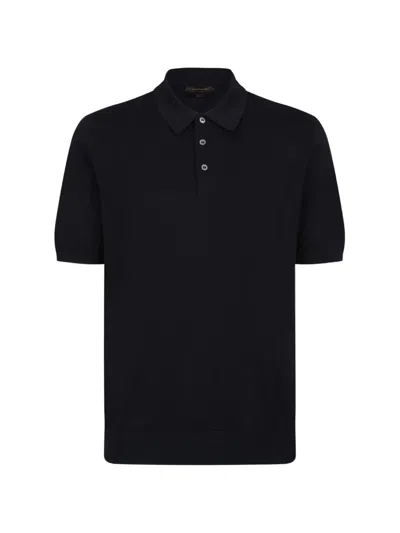 Gran Sasso Short-sleeve Button Polo Shirt In Black