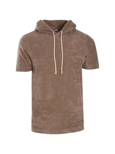 Gran Sasso Short-sleeve Hoodie In Brown