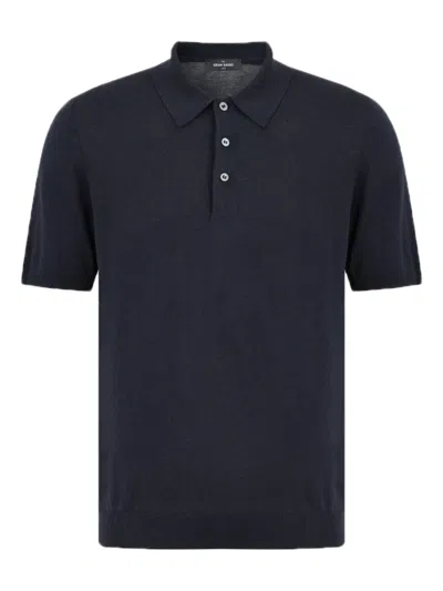 Gran Sasso Short-sleeve Polo-neck Sweater In Blue