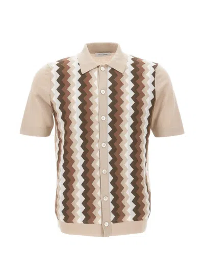 Gran Sasso Short-sleeve Knitted Shirt In Brown