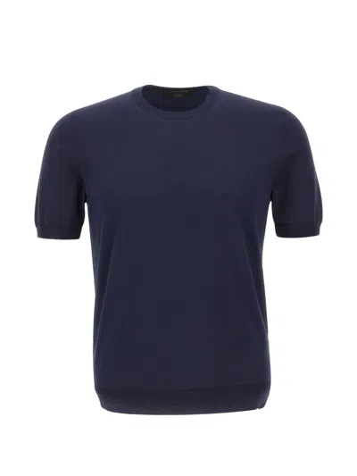 Gran Sasso Shortsleeve Ribbed-trim T-shirt In Blue