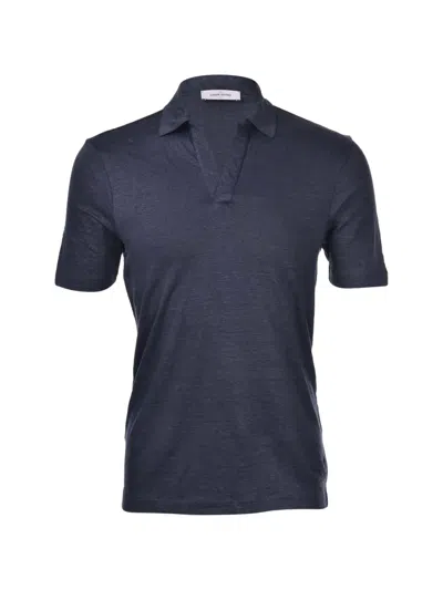 Gran Sasso Slub-texture Polo-collar T-shirt In Blue