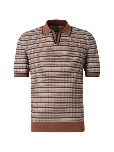 Gran Sasso Striped Collared T-shirt In Brown