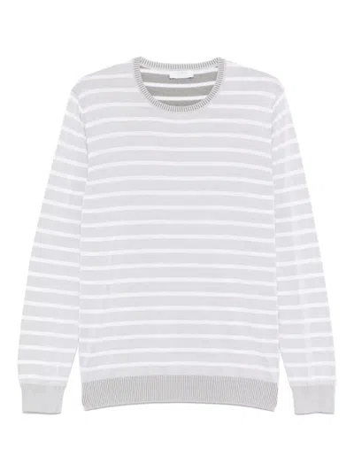 Gran Sasso Striped Cotton Sweater In Gray