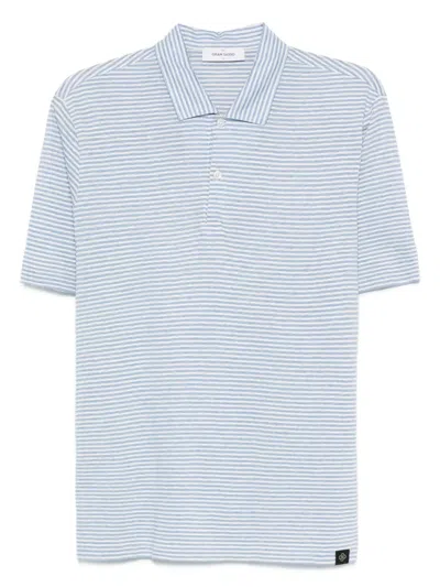 Gran Sasso Striped Linen-blend Polo Shirt In Blue