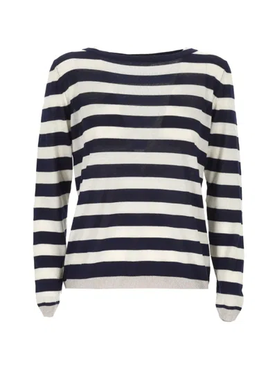 Gran Sasso Striped Metallic-trim Top In Blue