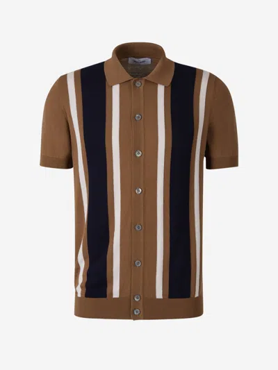 Gran Sasso Striped Motif Button Polo Shirt In Brown