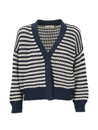 Gran Sasso Striped Open-knit Cardigan In Blue