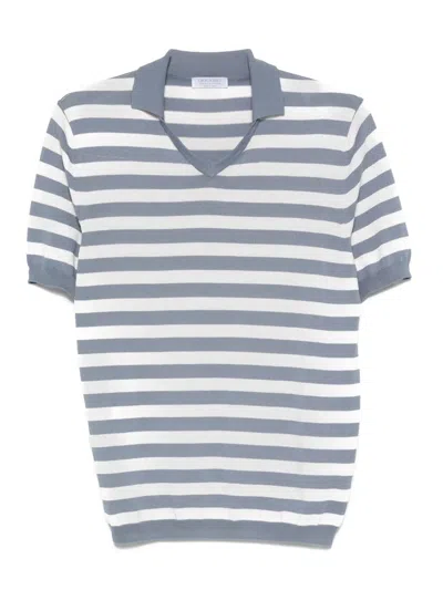 Gran Sasso Striped Polo-neck T-shirt In Gray