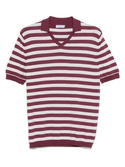 Gran Sasso Striped Polo-neck T-shirt In Red