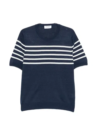 Gran Sasso Striped Short-sleeve Sweater In Blue