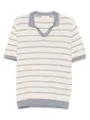 Gran Sasso Striped V-neck Linen T-shirt In Neutral
