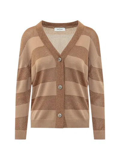 Gran Sasso Striped V-neck Cardigan In Brown