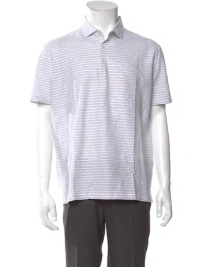 Pre-owned Gran Sasso Striped V-neck Polo Shirt In White