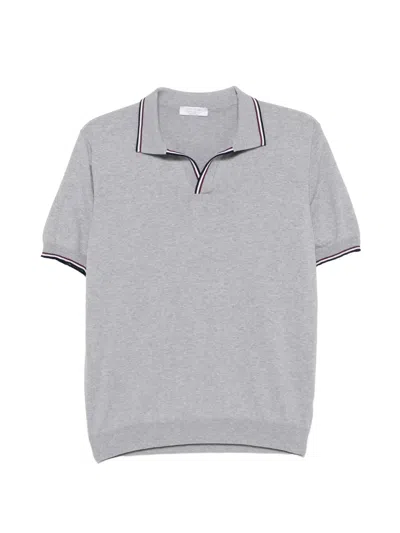 Gran Sasso Stripe-trim V-neck Polo Shirt In Gray