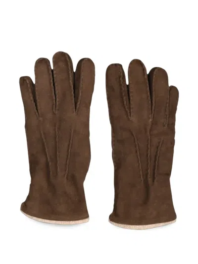 Gran Sasso Suede Stitched Gloves In Brown