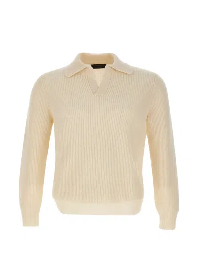 Gran Sasso Super Geelong Ribbed-knit Virgin-wool Polo Shirt In Neutral