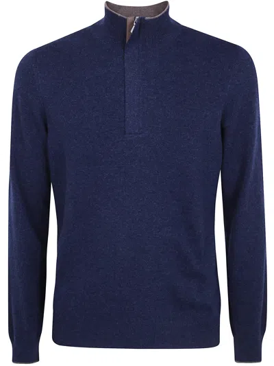 Gran Sasso Sweater Long Sleeves Zip Turtle Neck In Blue