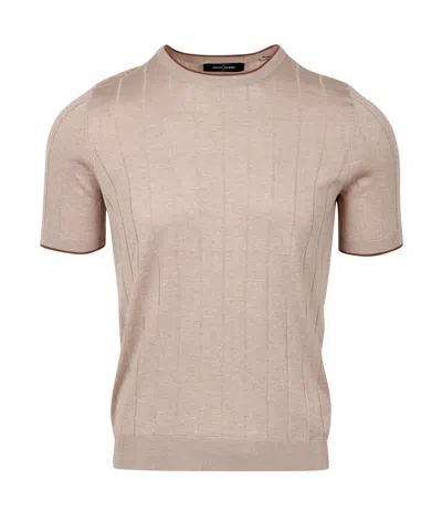 Gran Sasso Maxi Ribbed Short-sleeve Knitted Sweater In Brown