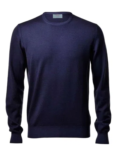 GRAN SASSO VENGERA BLUE WOOL CREW NECK SWEATER