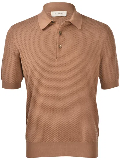 Gran Sasso Textured Polo Shirt In Brown