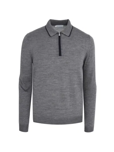 Gran Sasso Tennis Zipped Long-sleeve Polo Shirt In Gray