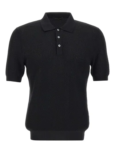 Gran Sasso Textured-knit Short-sleeve Polo Shirt In Black