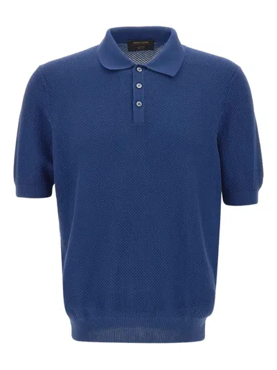 Gran Sasso Textured Polo Shirt In Blue