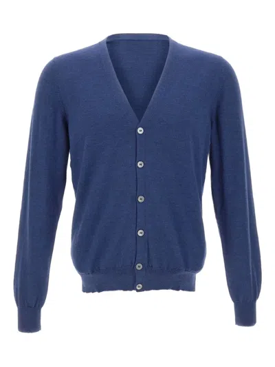 Gran Sasso Long-sleeved V-neck Button-up Cardigan In Blue