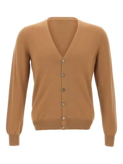 Gran Sasso Long-sleeved Button-up V-neck Cardigan In Brown