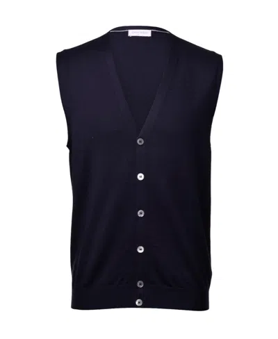 Gran Sasso Navy Blue Sleeveless Wool Knitted Cardigan In Black