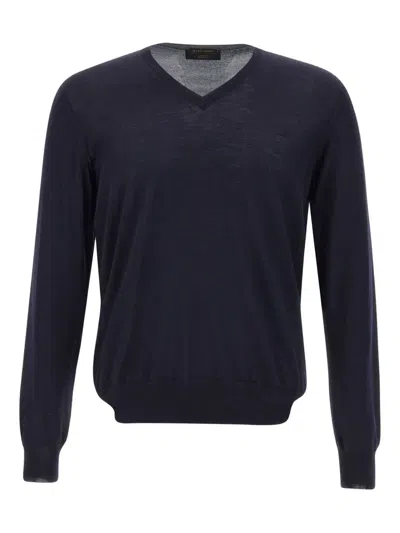 Gran Sasso V-neck Ribbed-edge Sweater In Blue