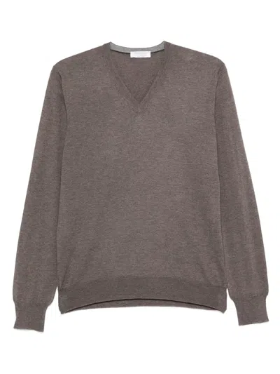 Gran Sasso V-neck Wool Sweater In Brown