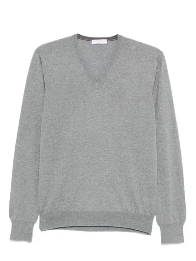 Gran Sasso V-neck Wool Sweater In Gray