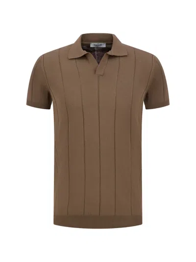 Gran Sasso Vertical-stripe Collared T-shirt In Brown