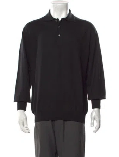 Pre-owned Gran Sasso Virgin Wool Collar Polo Shirt In Black