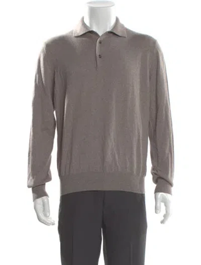 Pre-owned Gran Sasso Virgin Wool Collar Polo Sweater In Grey
