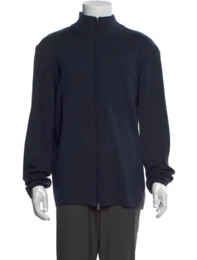 Pre-owned Gran Sasso Virgin Wool Mock Neck Cardigan In Blue