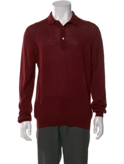 Pre-owned Gran Sasso Virgin Wool Mock Neck Polo Sweater In Red