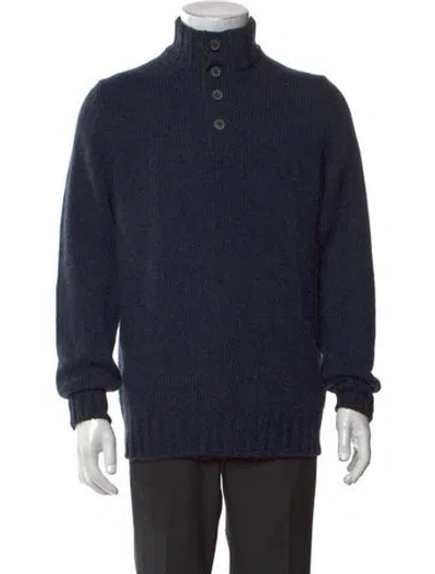 Pre-owned Gran Sasso Virgin Wool Mock Neck Pullover In Blue