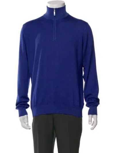 Pre-owned Gran Sasso Virgin Wool Mock Neck Pullover In Blue