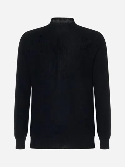 Gran Sasso Virgin Wool Mock Neck Sweater In Black