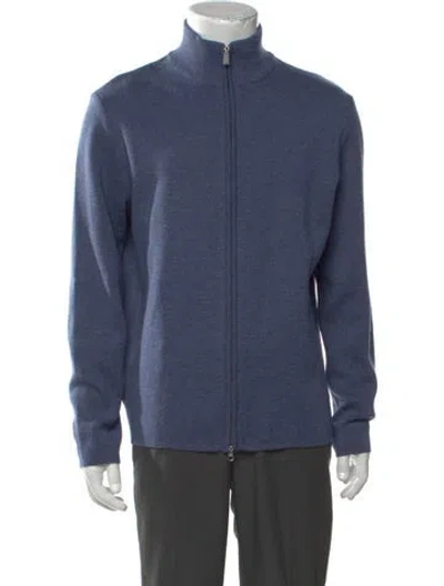 Pre-owned Gran Sasso Virgin Wool Open Front Cardigan In Blue
